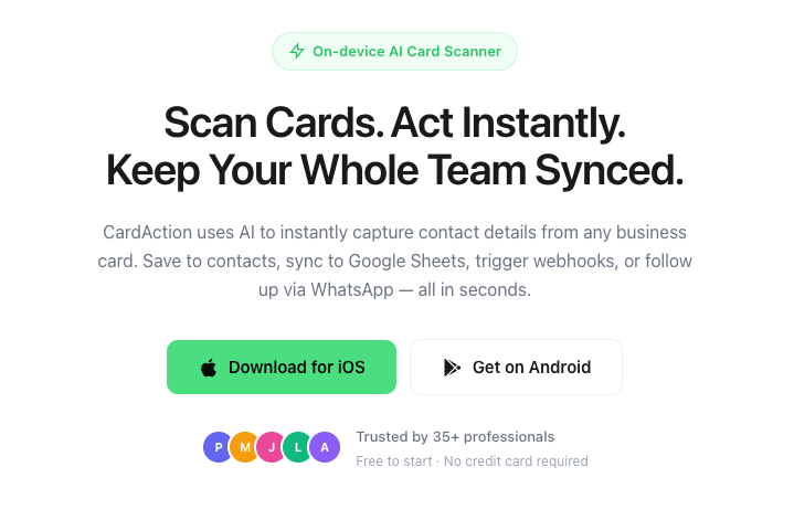 CardAction — AI Business Card Scanner for iOS & Android preview